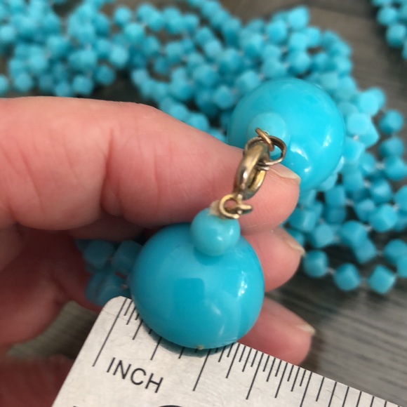 Vintage Blue Acrylic Square Beaded Muti Strand Necklace - Picture 6 of 14